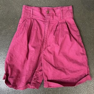 Tropicana Shorts Juniors 3/4 Pink Linen Cotton Pleated Bermuda Cuffed High Waist